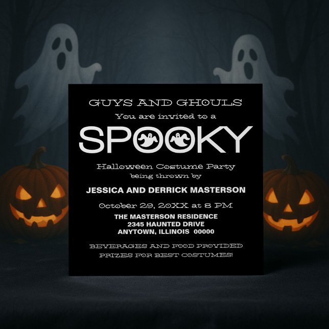 Convite para Festa de Dia das Bruxas de Tipografia (Black and White Spooky Typography Halloween Party Invitation)