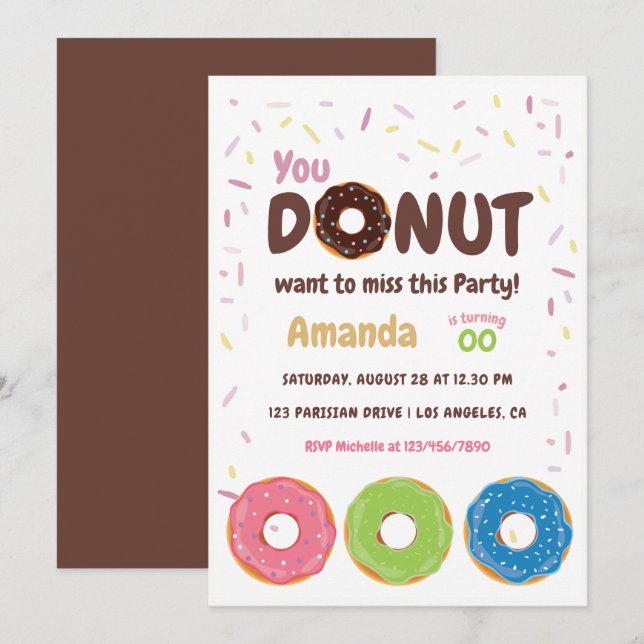 Convite para Festa de Donut (Frente/Verso)