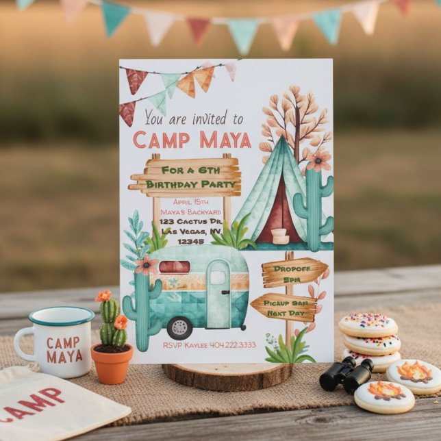 Convite para festa de dormir de camping para garot (Criador carregado)