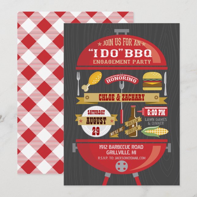 Convite para Festa de Engajamento "EU ACEITO" BBQ (Frente/Verso)