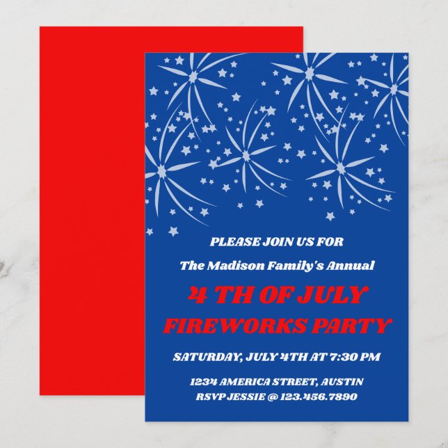 Convite para Festa de Estrelas e Fogos de 4 de Jul (Frente/Verso)
