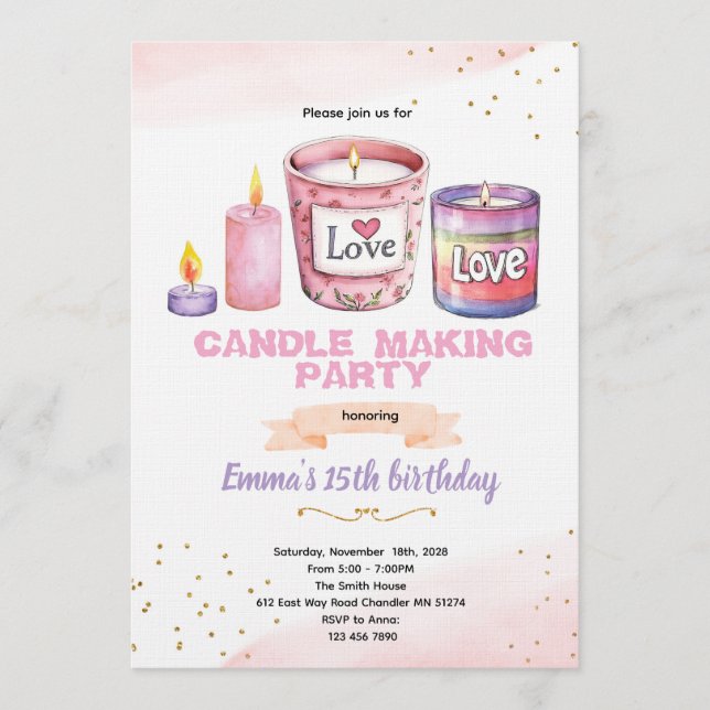 convite para festa de fazer velas (Frente)