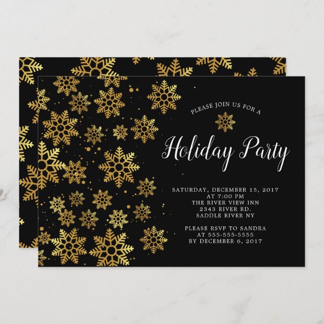 Convite para Festa de Feriado do Ouro Elegante Sno (Frente/Verso)