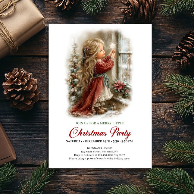 Convite para Festa de Férias Cena de Férias de Men (Holiday Party Invitation Cute Girl Holiday Scene)