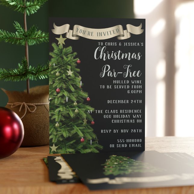 Convite para Festa de Férias de Árvore de Natal El (Perfect invitation for your holiday party. Just add your details. Merry Christmas!)