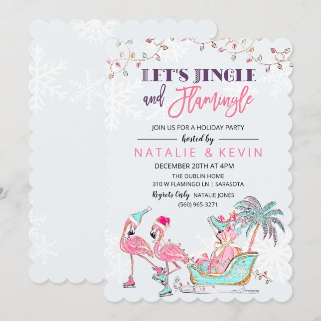 Convite para Festa de Férias do Flamingo Tropical (Frente/Verso)
