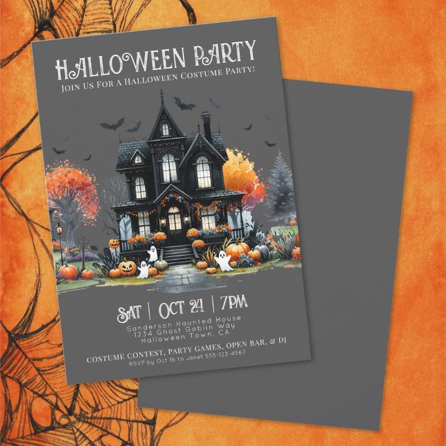 Convite para Festa de Festa de Feira de Feira de F (Spooky Costume Halloween Party Invitation)