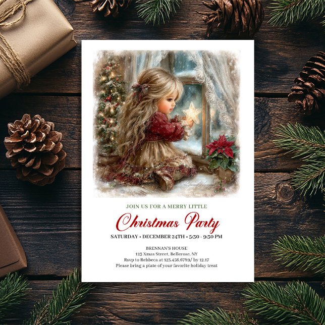 Convite para Festa de Fim de Ano Cena de Inverno d (Holiday Party Invite Cute Girl Winter Scene Design)