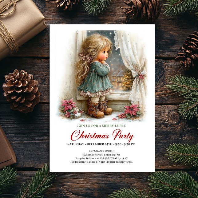 Convite para Festa de Fim de Ano Cena de Natal Men (Holiday Fest Invitation Cute Girl Christmas Scene)