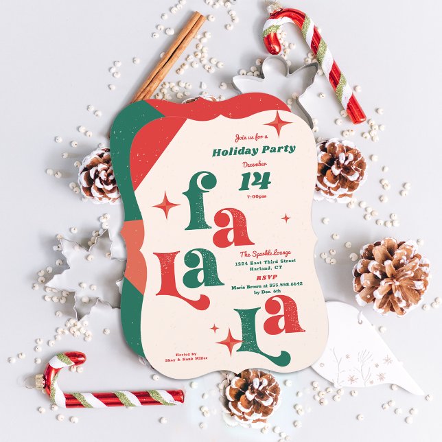 Convite para Festa de Fim de Ano Fa La la cartão d (Fa la la Retro with a modern flair holiday party invitation. )