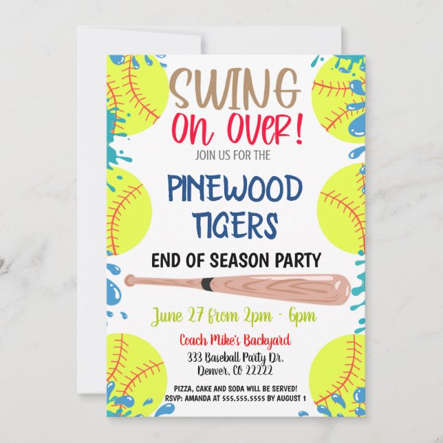Convite para Festa de Fim de Temporada de Softbol (Frente)