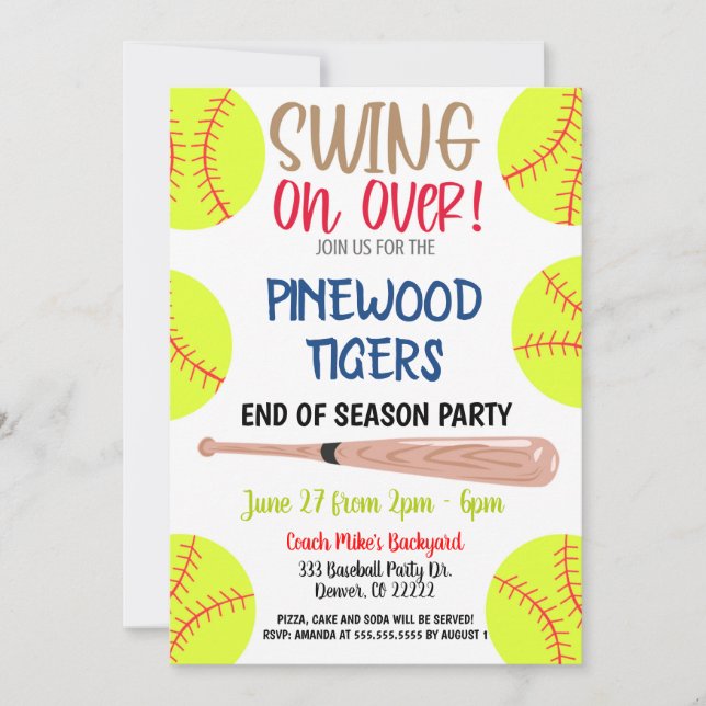 Convite para Festa de Fim de Temporada de Softbol (Frente)