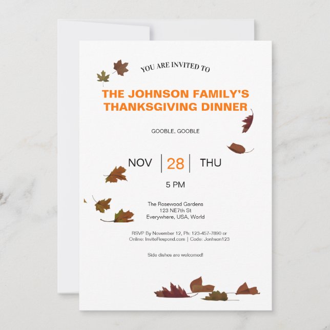 Convite para Festa de Folhas Caindo (Frente)