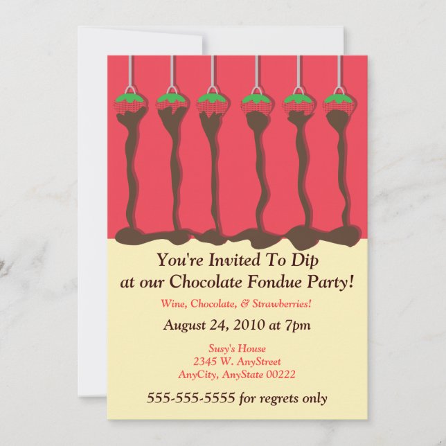 Convite para Festa de Fondue de Morango e Chocolat (Frente)