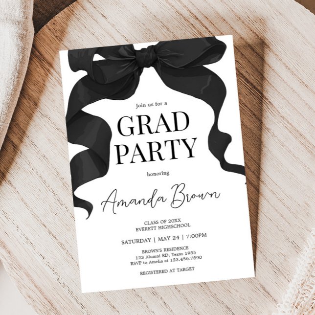 Convite para Festa de formatura Arco Preta (Black Bow Minimalist Graduation Party Invitation)
