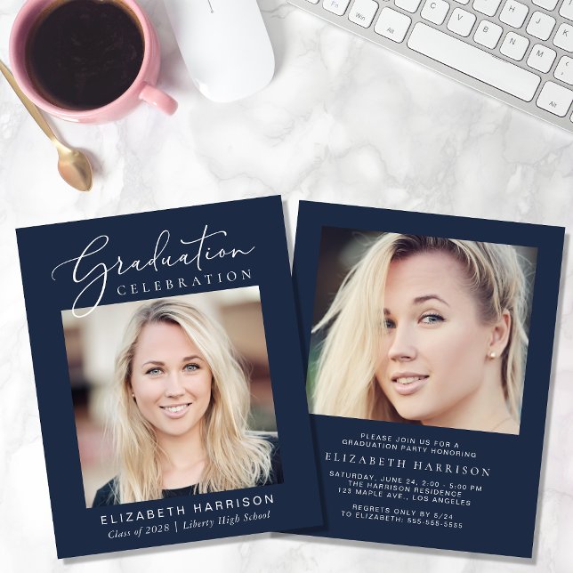 Convite para Festa de formatura Azul de Foto Orçam (Criador carregado)