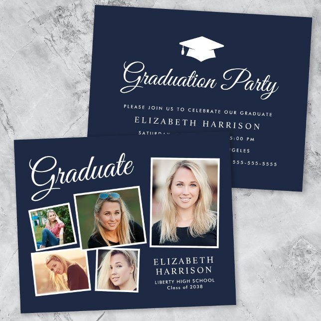Convite para Festa de formatura Azul de Fotografia (A personalized photo graduation party invitation to celebrate the graduate's achievements)
