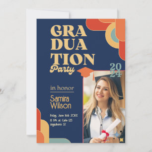 Convite para Festa de formatura Azul e bege Retroa