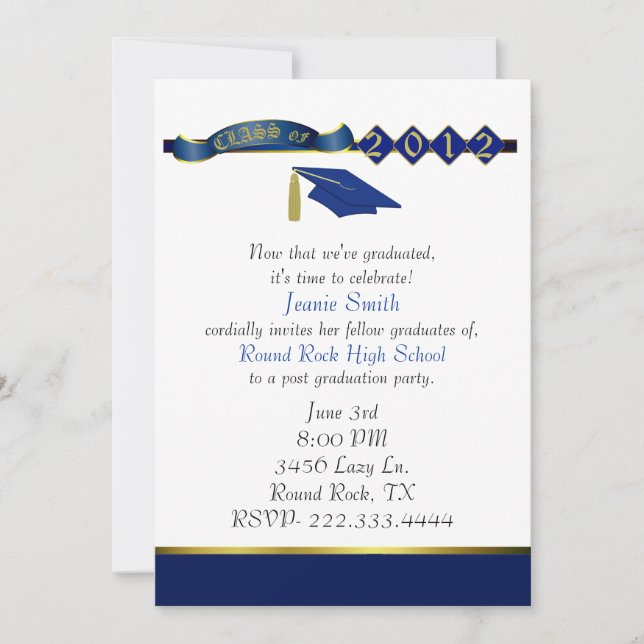 Convite para Festa de formatura Azul e Dourado (Frente)