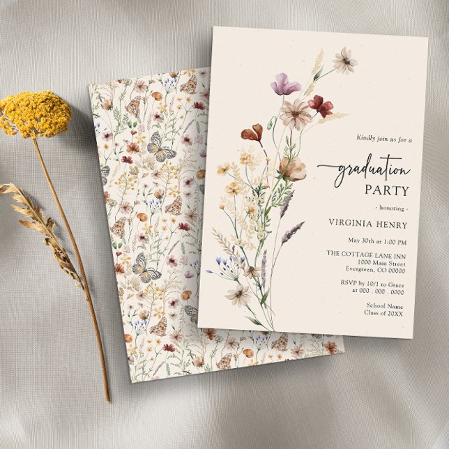 Convite para Festa de formatura Boho (Watercolor Boho Floral Graduation Party Invitation by Painted Paperie
)
