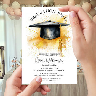 Convite para Festa de formatura de boné de Aquarel