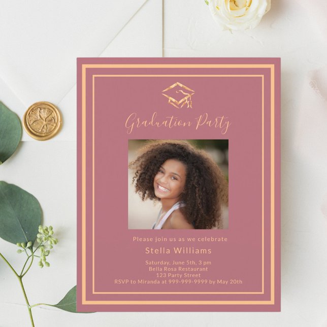 Convite para Festa de formatura de boné rosa gold (Criador carregado)