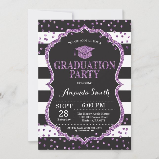 Convite para Festa de formatura de Brilho Roxo Pre (Frente)