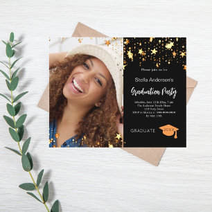 Convite para festa de formatura de estrelas dourad