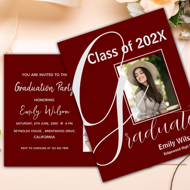 Convite para Festa de formatura de Fotografias de  (2024 GRAD 2 Photo Graduation Party Invitation Postcard)