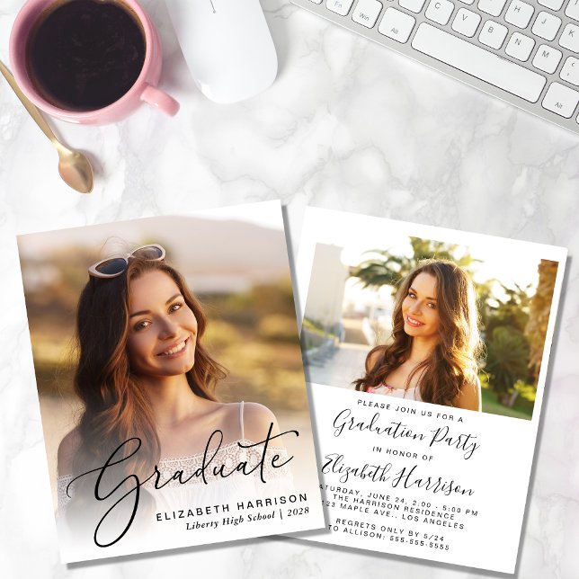 Convite para Festa de formatura de Fotografias Ele (An elegant photo graduation party invitation to celebrate the graduate's achievements)