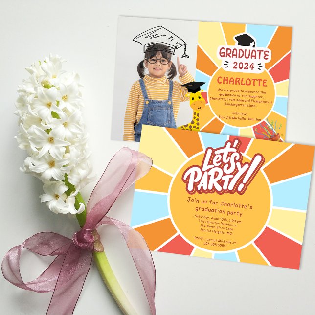Convite para Festa de formatura de fotos da Sunray (Sunray Kid Preschool Photo Graduation Party Invite)