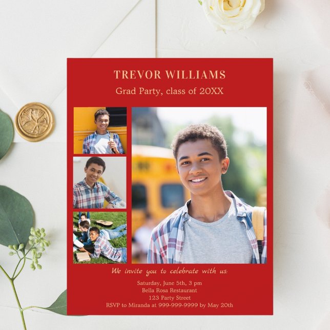 Convite para Festa de formatura de fotos vermelhas (Criador carregado)