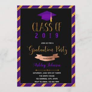 Convite para festa de formatura de ouro roxo