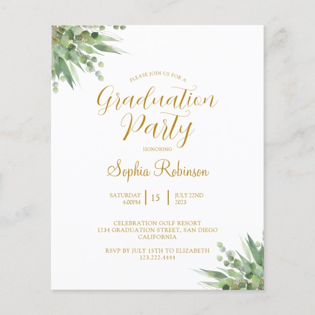 Convite para Festa de formatura Dourada Eucalyptus (Frente)