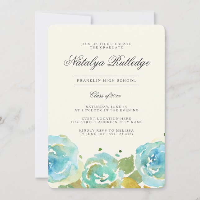 Convite para Festa de formatura Lavish Florals (Frente)