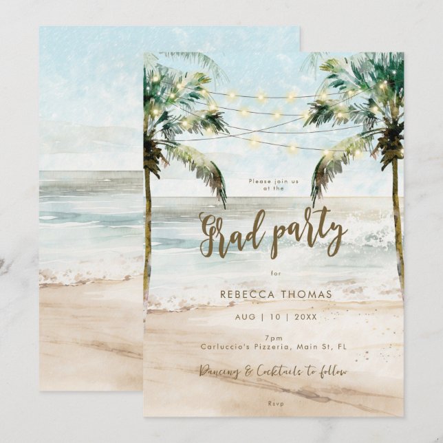 convite para festa de formatura na praia tropical (Frente/Verso)