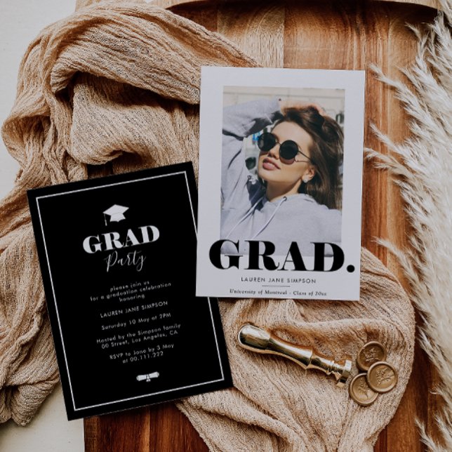 Convite para festa de formatura preto e branco mod (Criador carregado)