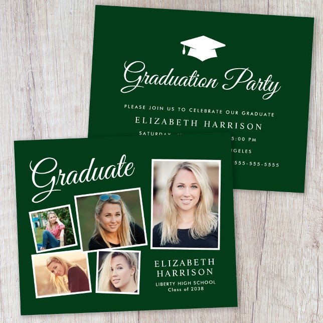Convite para Festa de formatura Verde de Fotografi (A personalized photo graduation party invitation to celebrate the graduate's achievements)