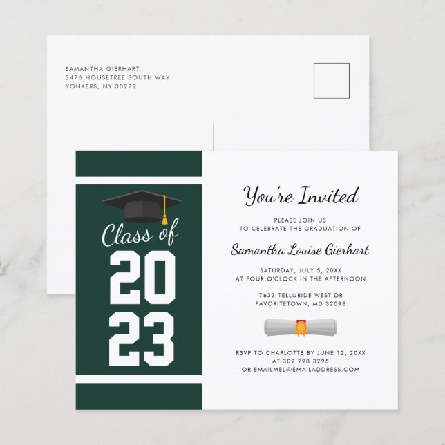 Convite para Festa de Formatura Verde e Branco 202 (Frente/Verso)