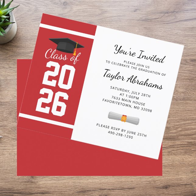 Convite para Festa de Formatura Vermelho Branco 20 (Graduation Red White Bold 2025 Party Invitation)