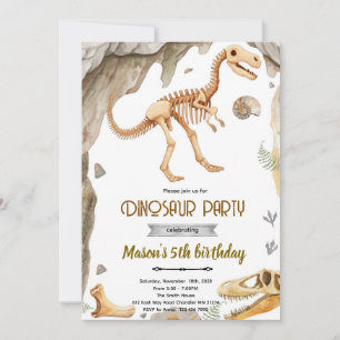 convite para festa de fóssil de dinossauro