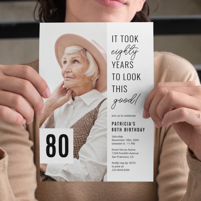 Convite para Festa de Foto de 80º Aniversário (Criador carregado)