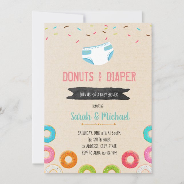 convite para festa de fraldas e donut (Frente)