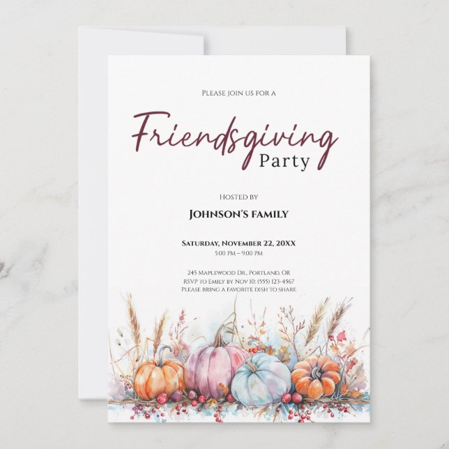 Convite para Festa de Friendsgiving (Frente)