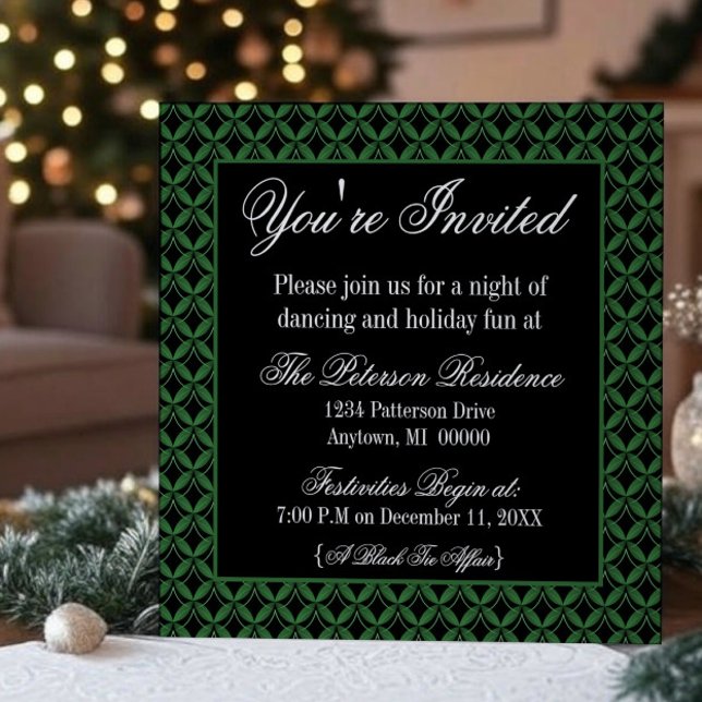 Convite para Festa de Glam, Verde Escuro (Dark Green Uptown Glam Holiday Party Invitation)