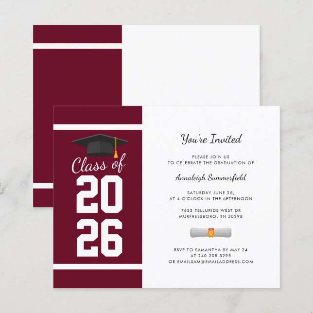 Convite para Festa de Graduação 2026 Bordeaux (Frente/Verso)