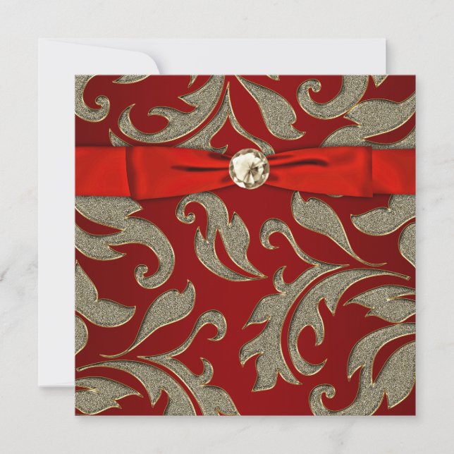 Convite para Festa de Gravata Preta Ouro Vermelho (Frente)