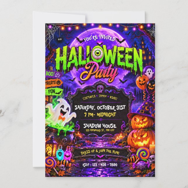 Convite para Festa de Halloween Assustadora (Frente)