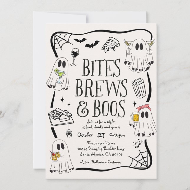 Convite para Festa de Halloween Bites, Brews e Vai (Frente)
