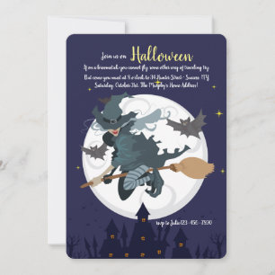 Convite para Festa de Halloween: Bruxa em uma Vass